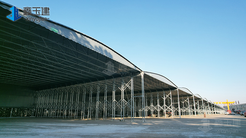 物流仓储大棚-鑫玉建棚业_伸缩棚_移动雨棚_伸缩篷_电动伸缩棚_轨道式